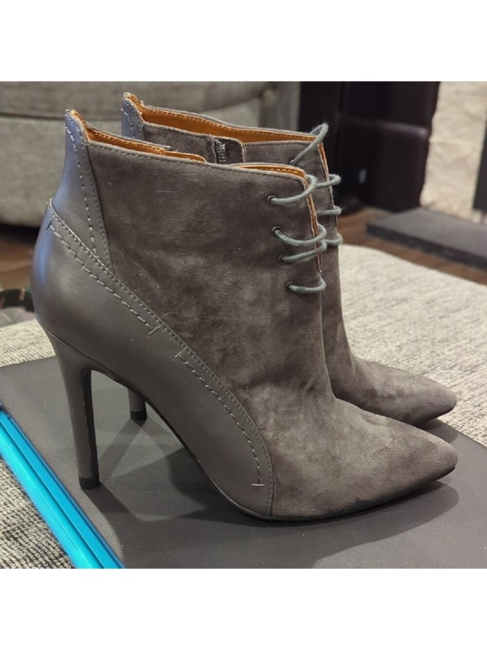 Halston Irene Leather (suede) heeled grey boots